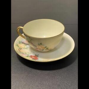 J&C Bavaria Antique 1898 To 1923 Cup Saucer Pink Yellow Roses Hand Painted